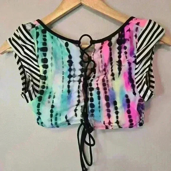 Hobie Swim/Bikini Top Mini Cap Sleeves Lace-up front Women's Size Small - Picture 2 of 7